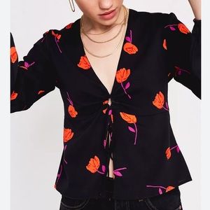 Urban Outfitters Galina Top - Black floral open front detail